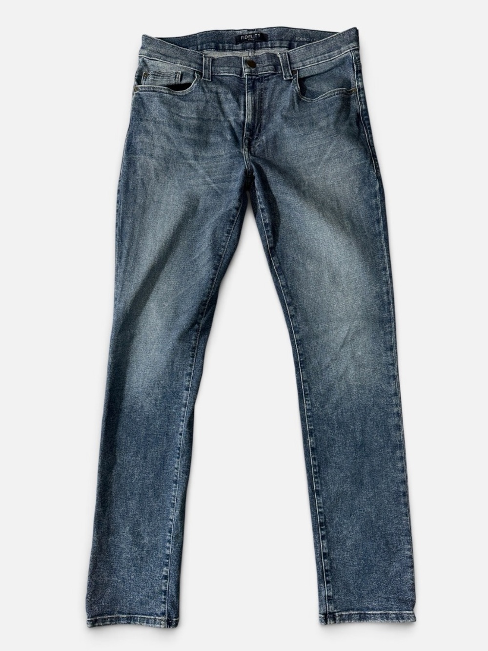 Fidelity mens 34x34 slim fit Torino stretch denim blue jeans EUC